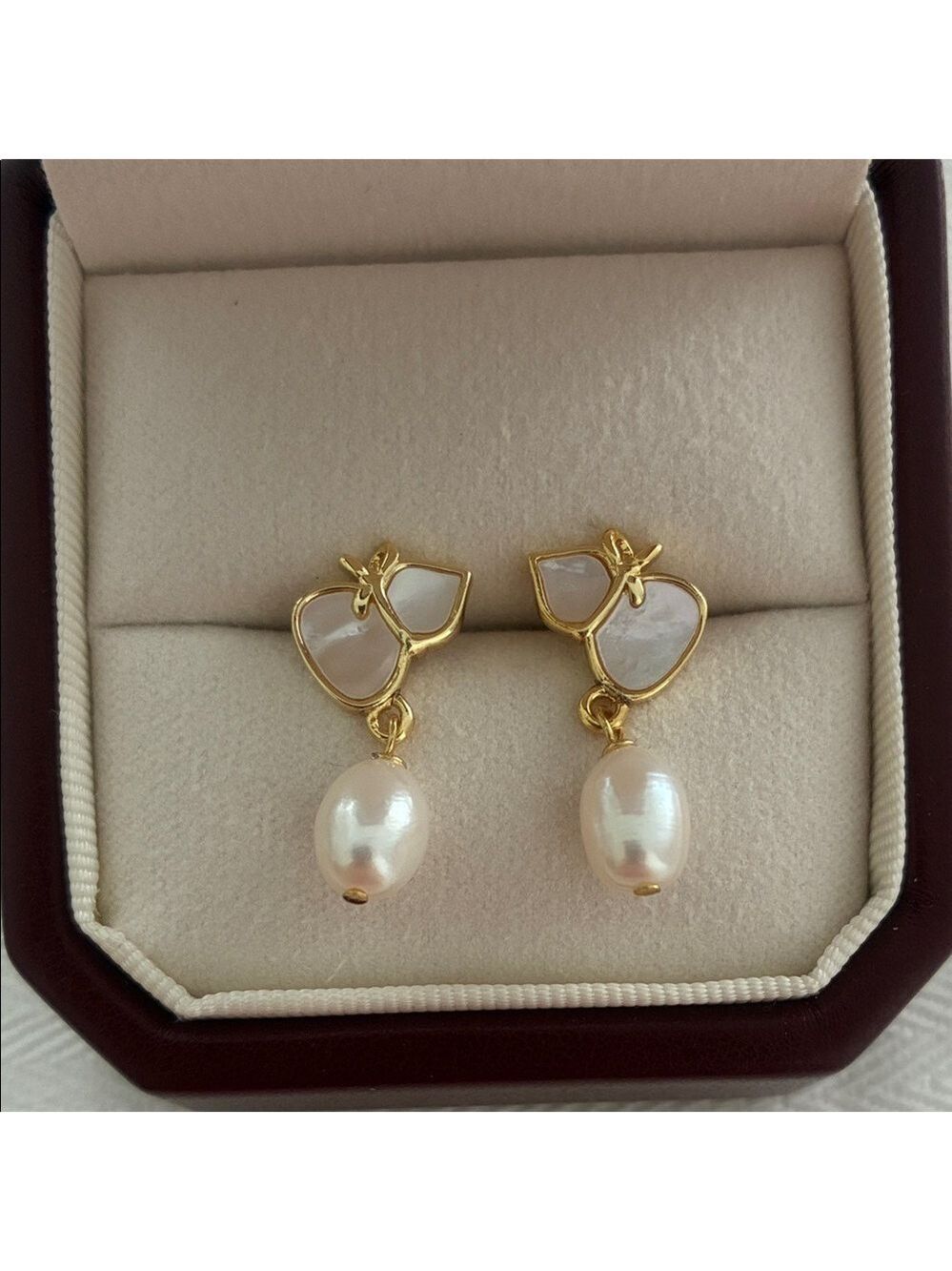 Gold Enamel & Mother of Pearl Earrings
